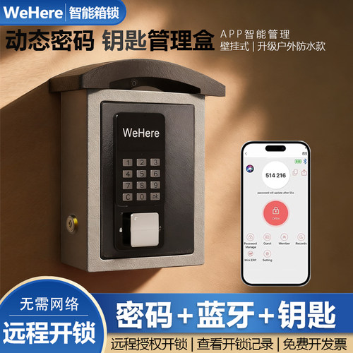 WeHere智能动态密码钥匙盒远程开锁电子壁挂钥匙收纳管理密码箱