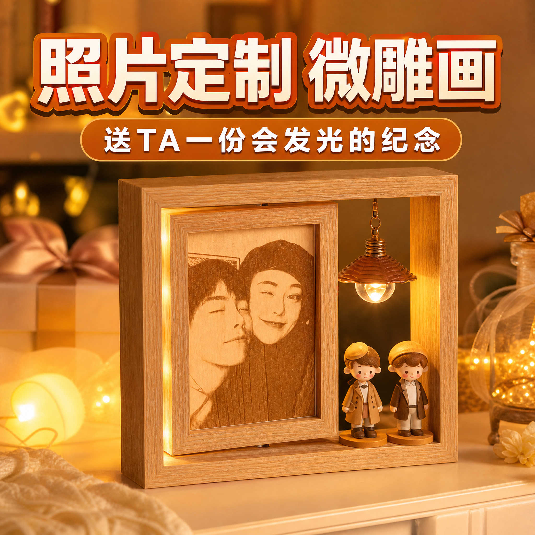 木刻照片定制送女友女生闺蜜女孩实用老婆高级感520纪念生日礼物