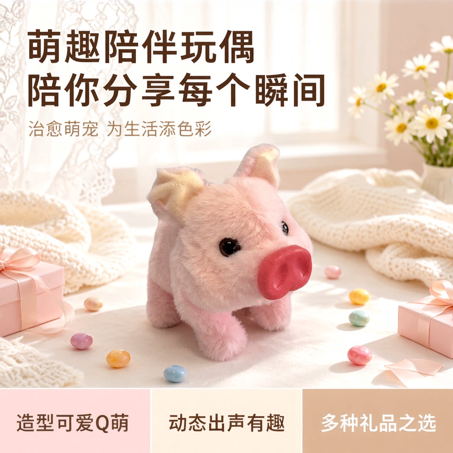 泥豪小猪会动出声可爱摇晃小猪闺蜜生日礼物惊喜中秋节宠物玩具