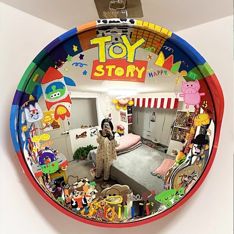 玩具总动员凸面广角镜子改造手工diy客厅玄关装饰摆件高级感创意