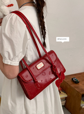 复古质感新年红色腋下包女式手提包2026新款简约通勤包百搭单肩包