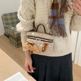 简约小方包时尚 手提包小拎包女2025新款 单肩斜挎毛绒包 时尚 冬季