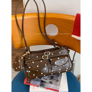 小众复古腋下包包女2025新款 单肩斜挎包 简约波点印花小方包时尚