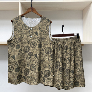 裁缝店选色定做男士成人绵绸睡衣背心短裤棉绸套装家居服空调服夏