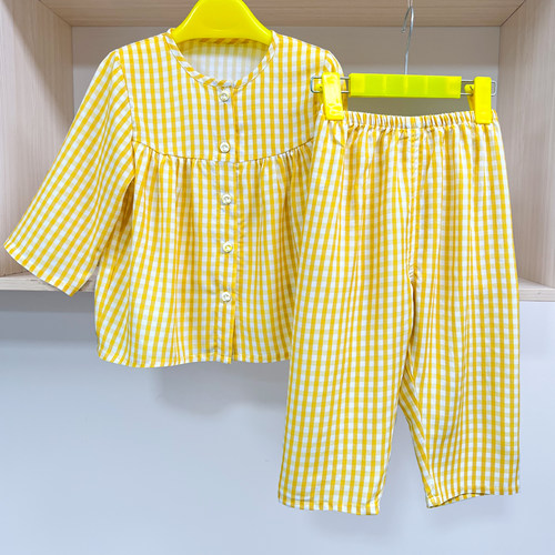 定做儿童睡衣佰汇福棉绸布料开衫女童女孩空调服家居服开衫套装