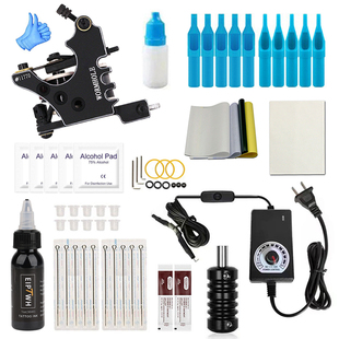 新款线圈机纹身套装含全套配件可调速割线打雾机多针多色送练习皮