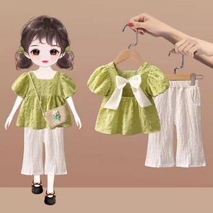 法国Fad Cardin女童防蚊裤套装2024新款夏季洋气小儿童休闲两件套