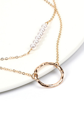 多层choker小众原宿风珍珠项链 女式个性几何圆圈锁骨链