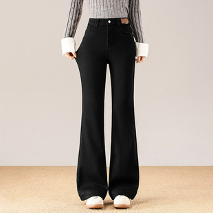 加绒牛仔喇叭裤2025年冬款高腰修身显瘦洋气鱼尾裤长款休闲筒喇裤