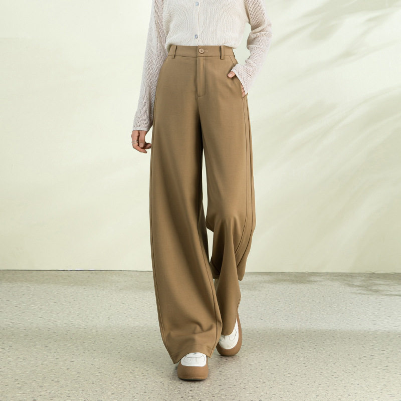 兴依璐高腰窄版阔腿裤女2026春款绵羊毛莱赛尔垂感百搭通勤宽松
