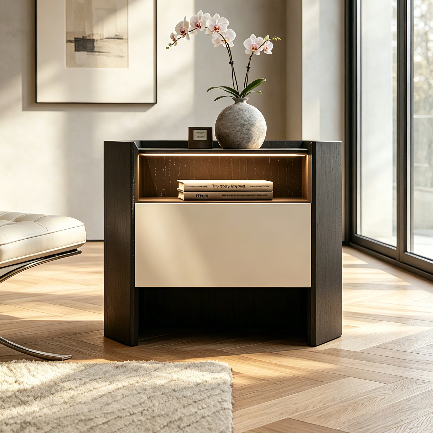 床头柜现代简约钢化玻璃卧室带抽屉储物床边柜小柜子ins风小户型