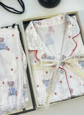 甜美小熊2025新款金丝绒睡衣女秋冬季可爱家居服保暖2件套送闺蜜