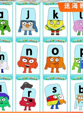 自然拼读Phonics26英文卡片字母积木Alphablocks配套英语教具闪卡
