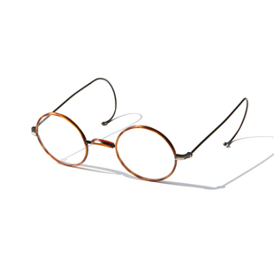意大利制造 弯钩镜腿复古圆框眼镜架正圆小框金属玳瑁枪灰windsor