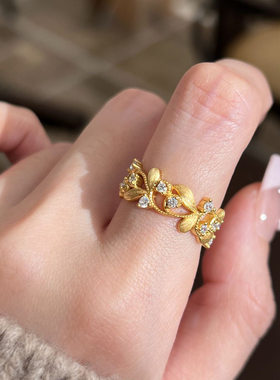 春暖花开新中式金色开口可调戒指