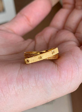 《水星记》星芒交织浮光双环拉丝戒指轻奢高级感复古星轨时尚活口