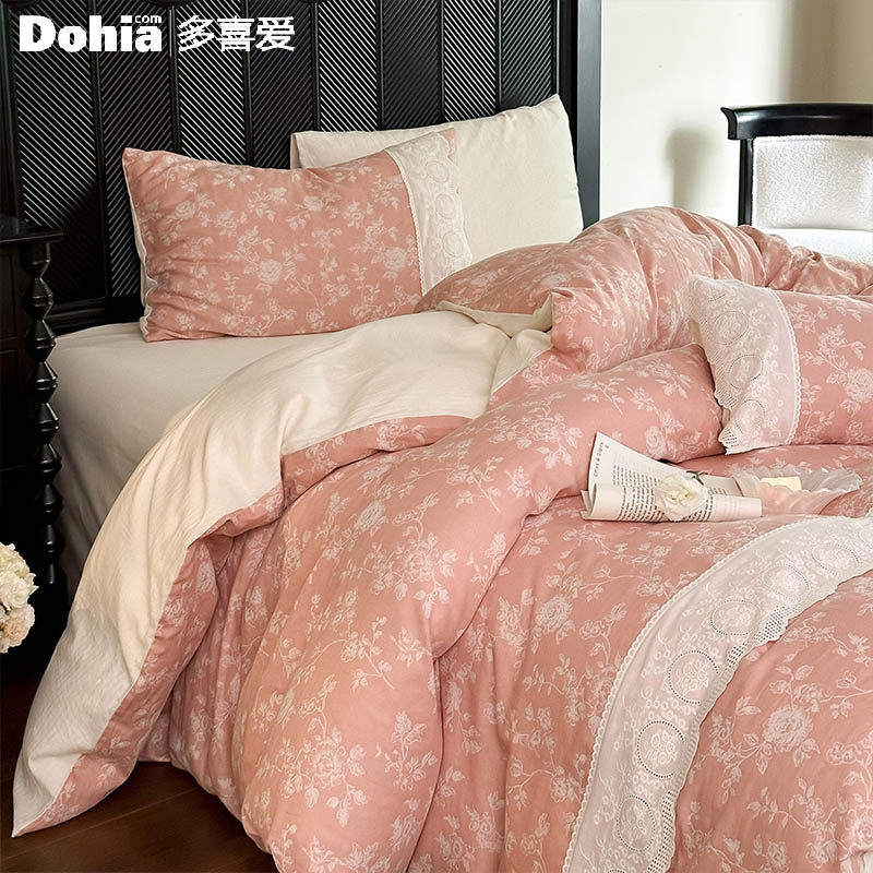 多喜爱全棉双层纱四件套纯棉花卉床单被套2025新款单双人床品套件
