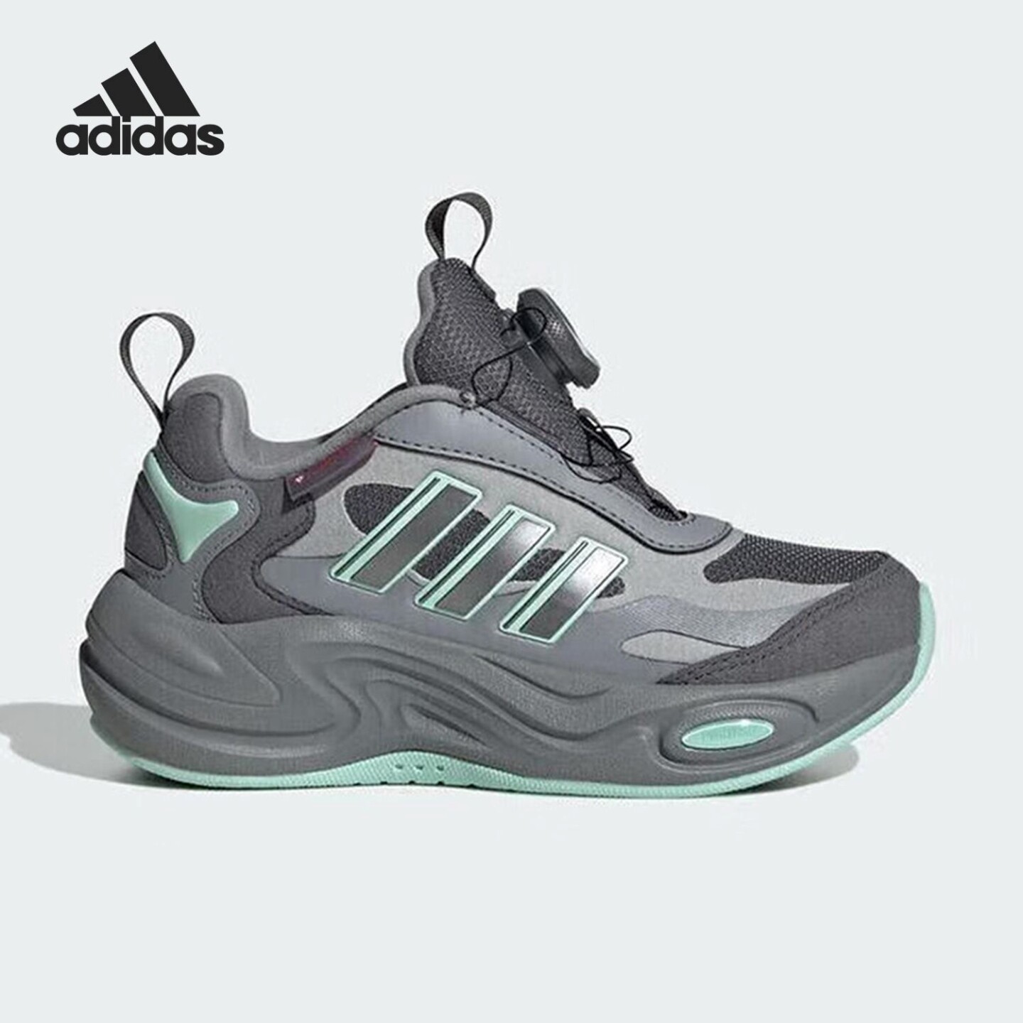 adidas CLIMAWARM 舒适百搭潮流 低帮 儿童跑步鞋 灰绿色