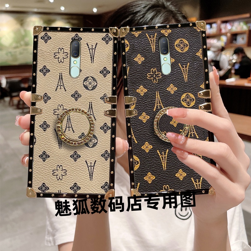 新款皮纹花朵适用于OPPOA9方形手机壳A9x全包四角加厚防摔带支架保护套
