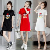 连衣裙 少女改良版 新中式 国风日常可穿红色刺绣高端蚀骨旗袍年轻款