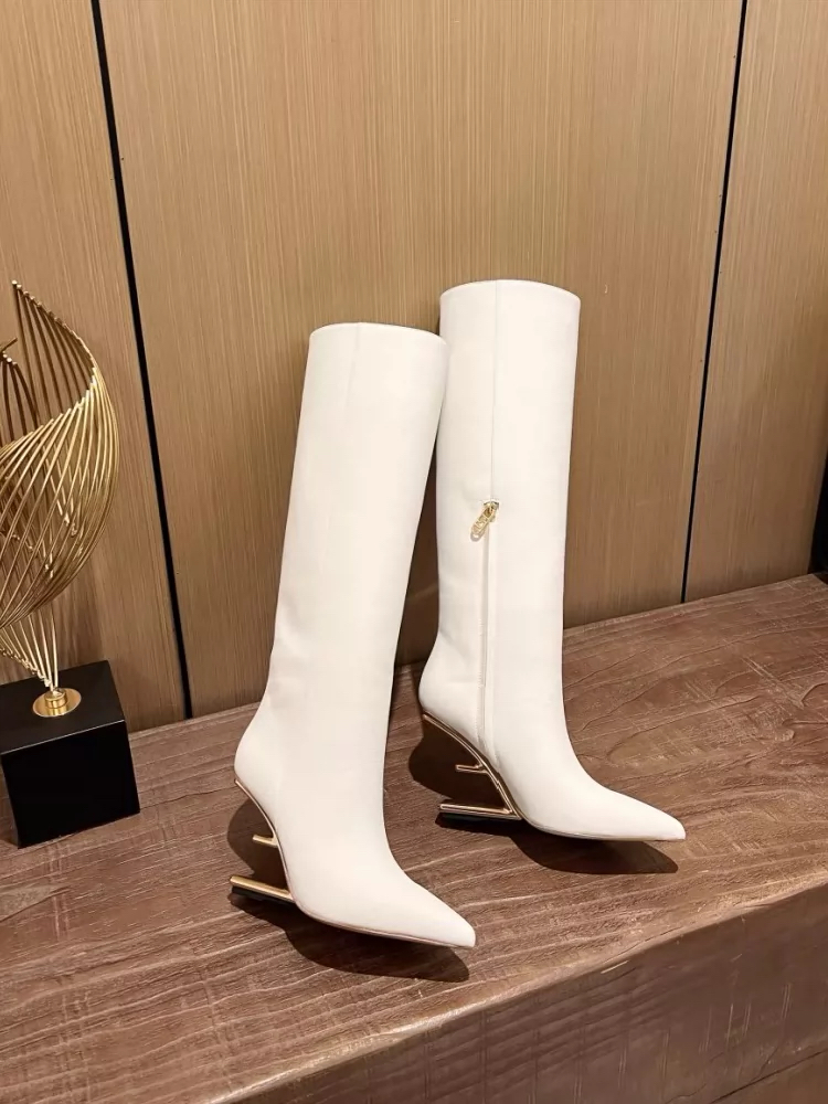 芬家同款长靴F跟头层牛皮长靴时装靴2025巨好看女靴法式尖头靴女