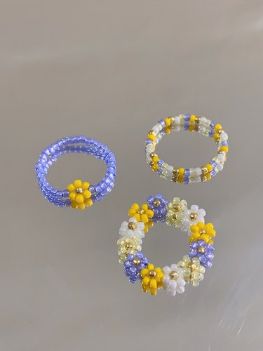 HUYA手作海盐芝士串珠戒指花朵编制可爱少女心小众设计感戒指