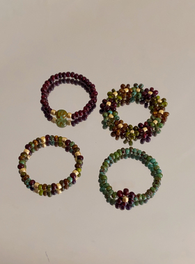 HUYA手作毕加索油画感串珠戒指复古小众设计百搭秋冬食指戒米珠