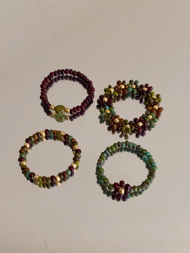 HUYA手作毕加索油画感串珠戒指复古小众设计百搭秋冬食指戒米珠