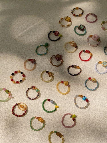 HUYA毕加索复古古董串珠戒指美拉德配色捷克珠原创设计叠戴尾戒