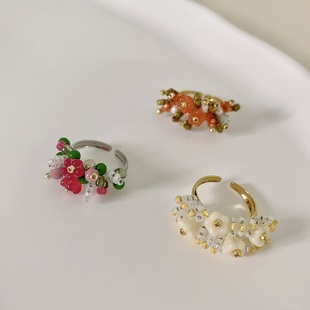 HUYA手作春日花环串珠戒指原创设计花花编制独特小清新可爱戒指