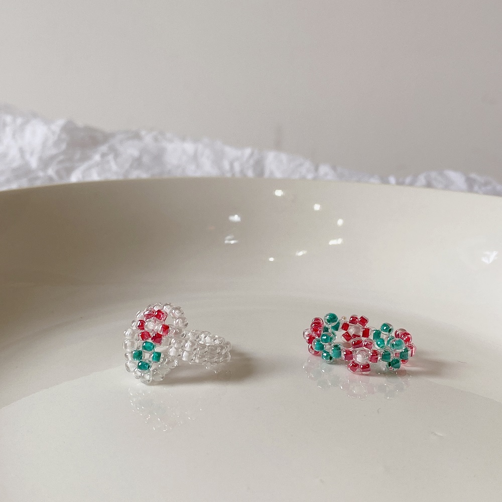 HUYA手作昭和玫瑰串珠戒指纯手工