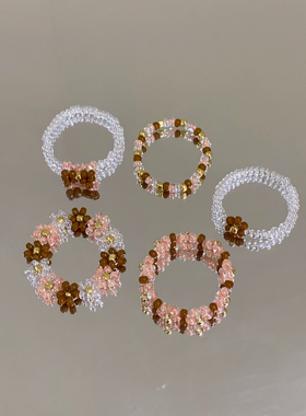 HUYA手作焦糖咖啡串珠戒指秋冬美拉德复古原创小众设计花朵戒指