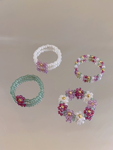 HUYA手作乌梅子酱串珠戒指紫色清透感花朵小众设计可爱戒指