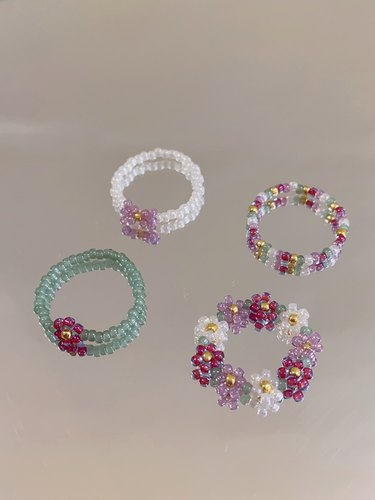 HUYA手作乌梅子酱串珠戒指紫色清透感花朵小众设计可爱戒指