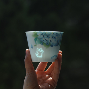 子木猫咪咖啡杯拉花杯牛奶杯情侣礼物景德镇手工玲珑陶瓷猪口杯