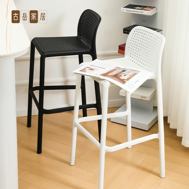 简约奶茶店咖啡厅前台塑料吧椅设计师高脚凳子户外创意镂空靠背椅