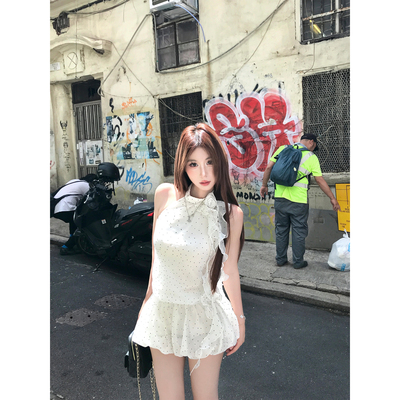Mejiu蜜九甜欲设计感波点连衣裙