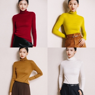显瘦打底内搭上衣女 秋冬修身 chris小倩羊毛堆堆高领长袖 针织衫