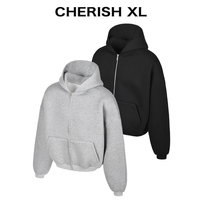 CRXL【重磅1000G果冻太空层】挺阔抗皱/大廓形短款连帽拉链卫衣男