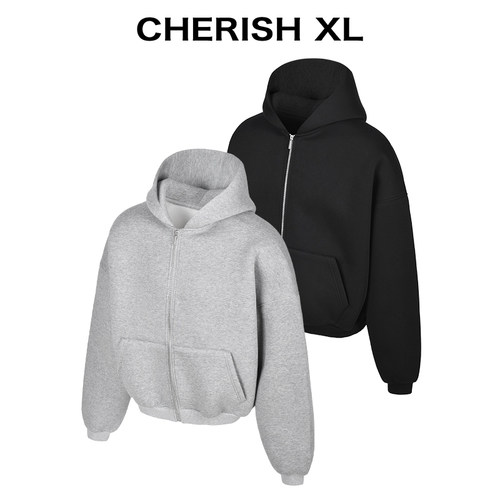 CRXL【重磅1000G果冻太空层】挺阔抗皱/大廓形短款连帽拉链卫衣男