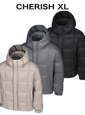 CRXL「高充绒量」俄罗斯方块连帽羽绒服外套男款/御寒长期主义潮