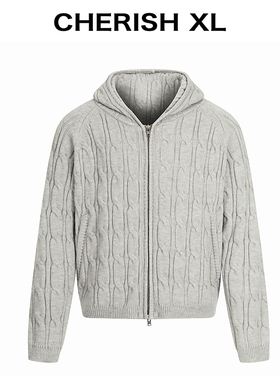 CRXL【重磅1000克】老钱风抗起球麻花连帽拉链毛衣针织衫外套男款