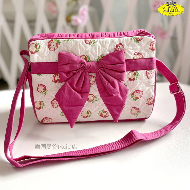 泰国曼谷包正品naraya娜莱雅单肩包 斜跨包女包蝴蝶结布包小方包