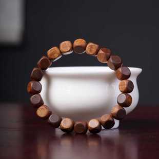 印度迈索尔老山檀香木老料8x8四面珠虎皮横纹黑肉佛珠手串链饰品