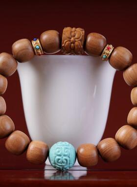 正宗印度老山檀香木老型桶珠10x11佛珠手串链搭配回纹珠文玩饰品