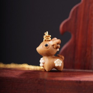 老山檀香木镶嵌天然猛犸象牙一鹿有你一路发鹿鹿平安吊坠挂件项链