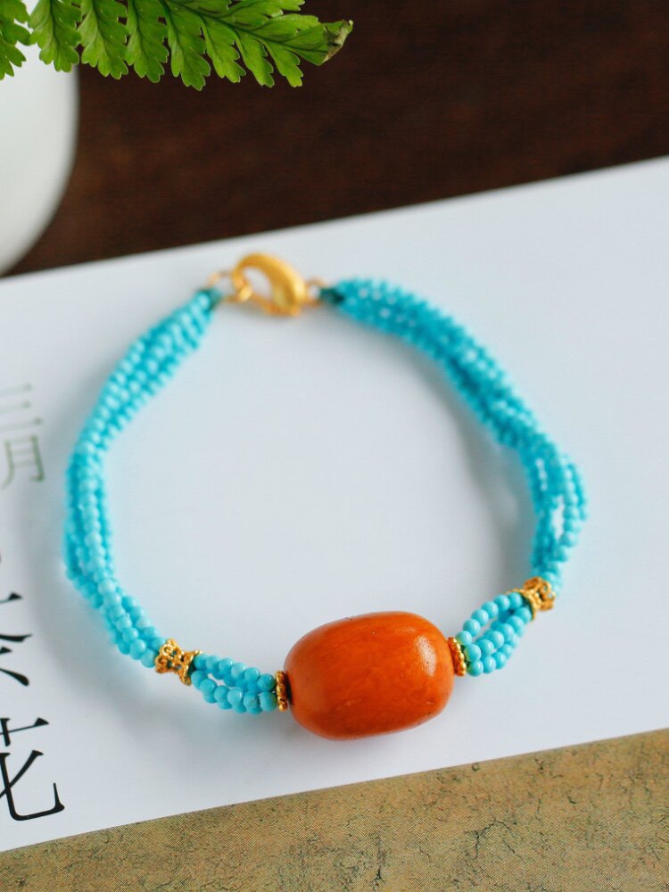 오리지널 디자인 하이 도자기 하이 블루 천연 청록색 멀티 서클 팔찌 면 처리된 핸드메이드