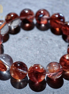 盖亚回声 天然7A级牛血红胶花水晶手链13mm红胶花水晶手串