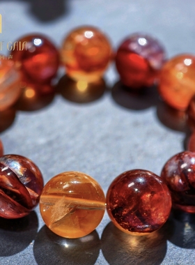 盖亚回声天然红胶花圆珠手链14mm大颗粒红胶花水晶散珠手串