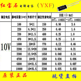 470UF 10V 電解電容 330UF 100UF 220UF 2200UF 直插 YXF 紅寶石